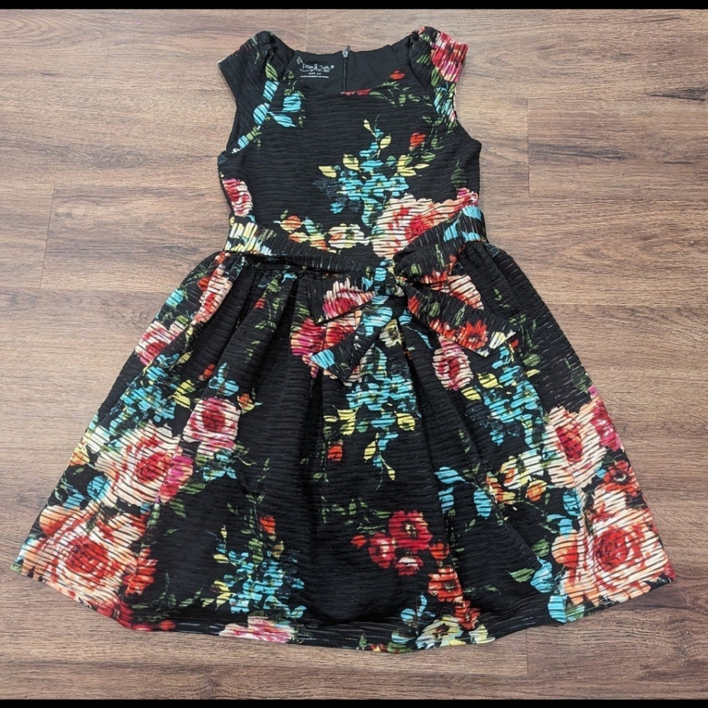 Pippa & Julie black floral sleeveless dress girls size 12